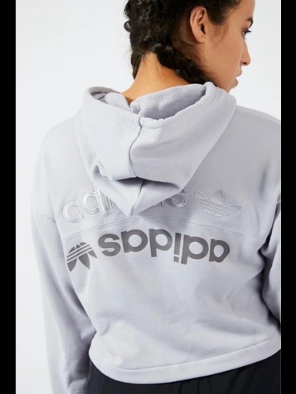 adidas Light Gray Cropped Hoodie size XL with Trefoil Back embroidered Graphic